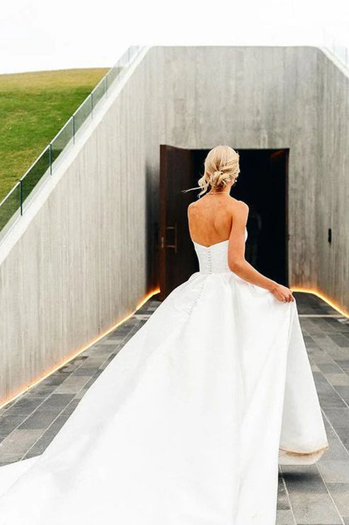 Luolandi A-Line V Neck Satin Wedding Dresses with Detachable Straps Off Shoulder Sexy