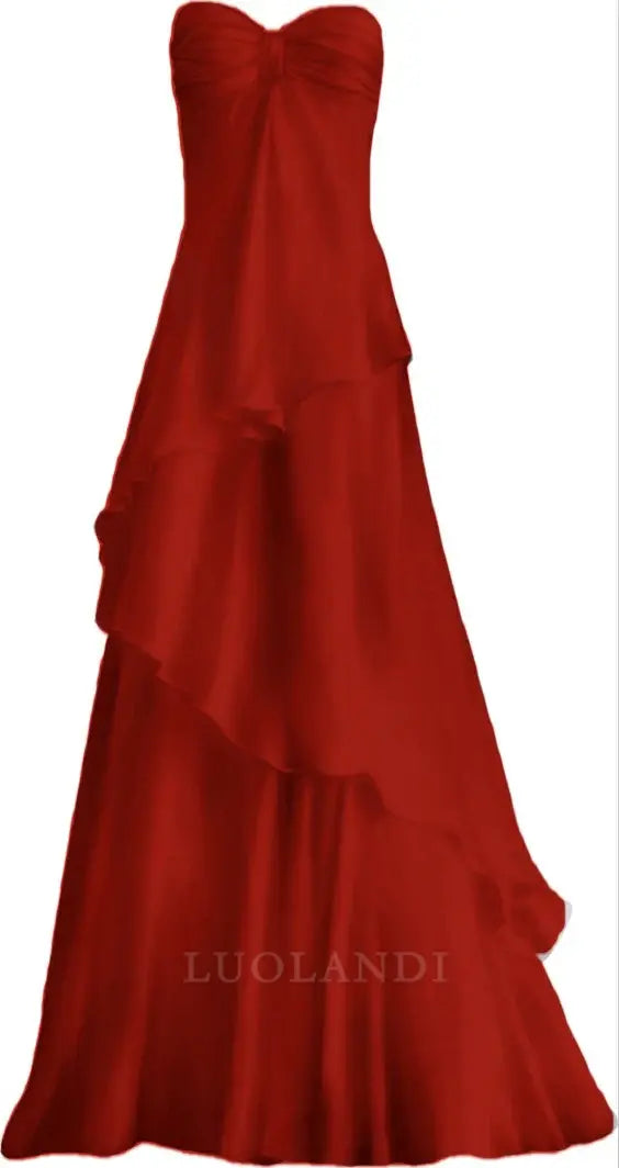 Luolandi A-Line Satin Strapless Long Prom Dress Birthday Outfits Elegant Evening Party Dress