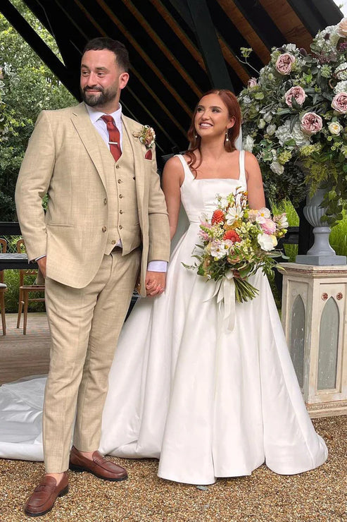 Luolandi Elegant Square Neck Satin Wedding Dresses Solid Color Sexy