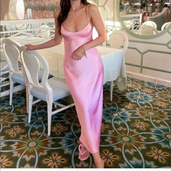 Luolandi Dress Simple A Line Straps Sleeveless Party Dress Silk Satin Pink Charming Prom Dress Formal Dress