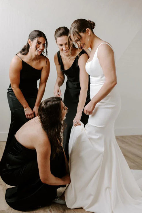 Luolandi Mermaid Square Neck Satin Wedding Dresses Solid Color Long Sexy