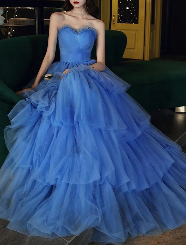 Luolandi Ball Gown Prom Dresses Maxi Dress Wedding Party Floor Length Sleeveless Strapless Party Wear