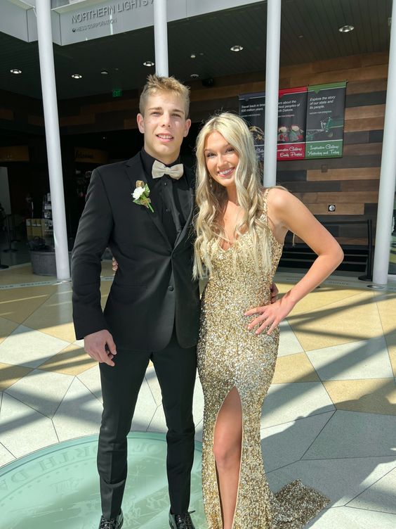 Luolandi Gold Mermaid Prom Dresses Sequin Party Formal Gowns Sparkly Evening Dress