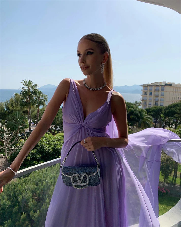 Luolandi Elegant Lilac Long Prom Dress Party Evening Gowns Charming Formal Dress