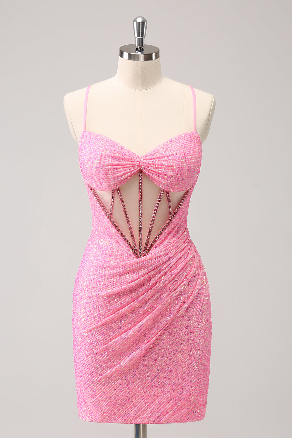 Luolandi Charming Bodycon Spaghetti Straps Short Homecoming Dress With Sequins Sparkly Party Dress