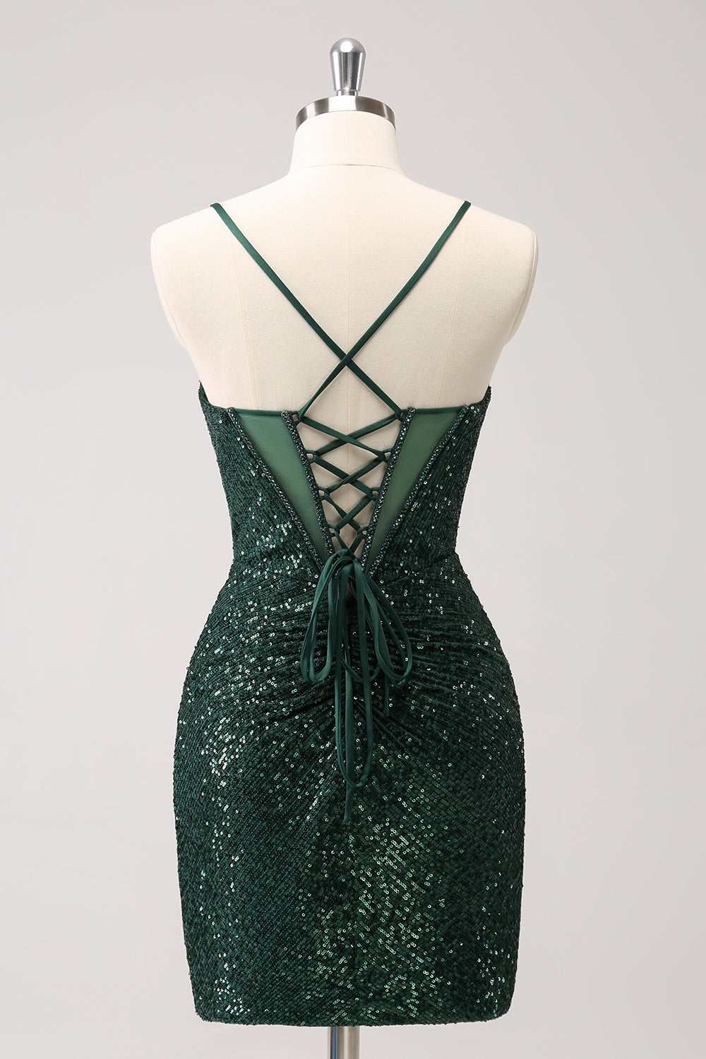 Luolandi Sparkly Unique Dark Green Tight Sequin Corset Homecoming Dress with Lace Up Back Sexy Party Dress