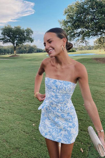 Luolandi Light Blue Sheath Strapless Short Homecoming Dress Off Shoulder Beautiful Mini Dress Graduation Dress