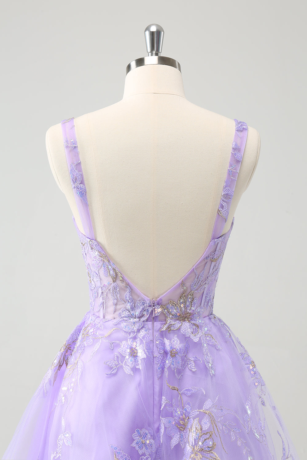 Luolandi Sparkly Lilac A Line Spaghetti Straps Sequins Corset Short Appliqued Homecoming Dress Party Dress