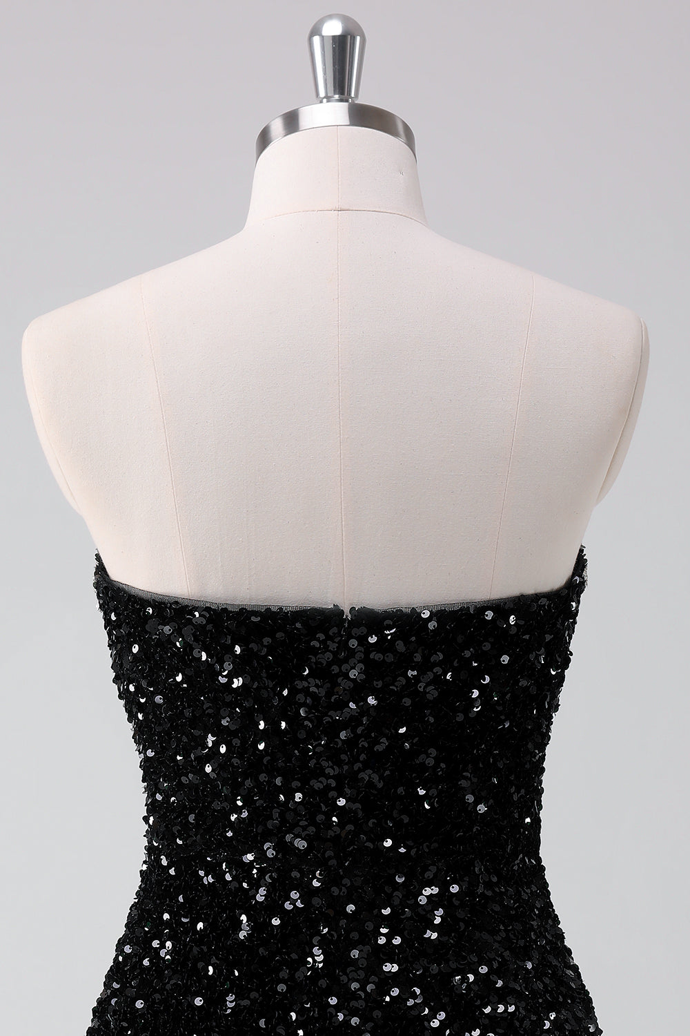 Luolandi Sparkly Black A Line Strapless Short Homecoming Dress with Sequins Off Shoulder Party Dress