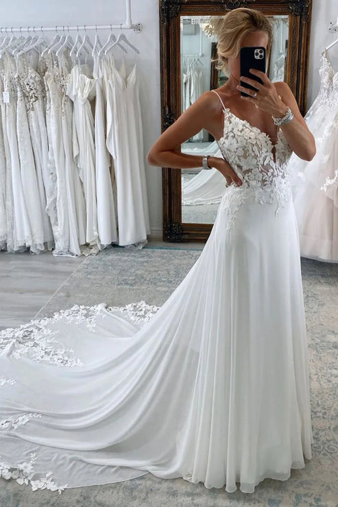 Luolandi Long Chiffon Boho A-Line Wedding Dress with Lace Beautiful
