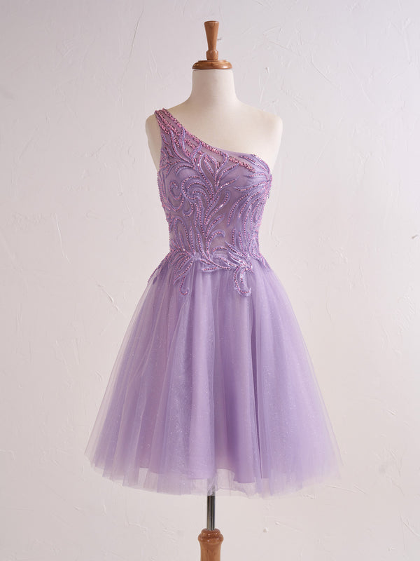 Luolandi One Shoulder A-line Lilac Short Homecoming Dress with Appliques Beautiful