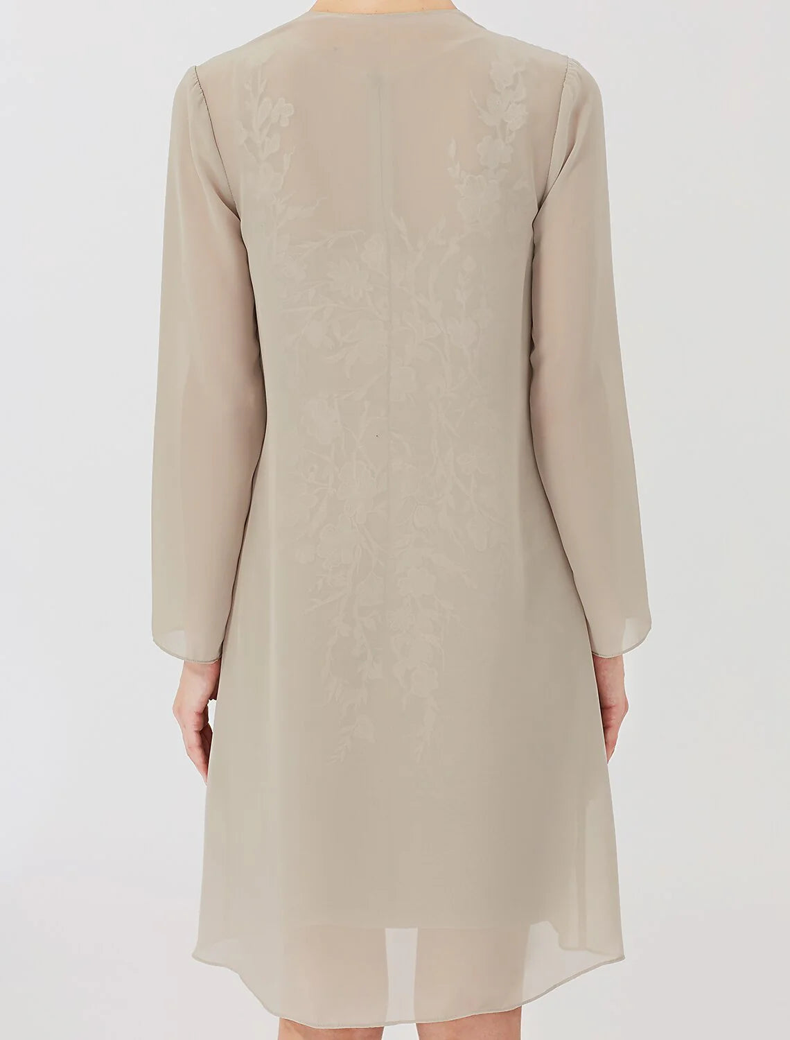 Luolandi Sheath / Column Mother of the Bride Dress Formal Classic & Timeless Elegant & Luxurious Convertible Dress Illusion Neck Knee Length Chiffon All Over Lace Long Sleeve with Appliques Beautiful
