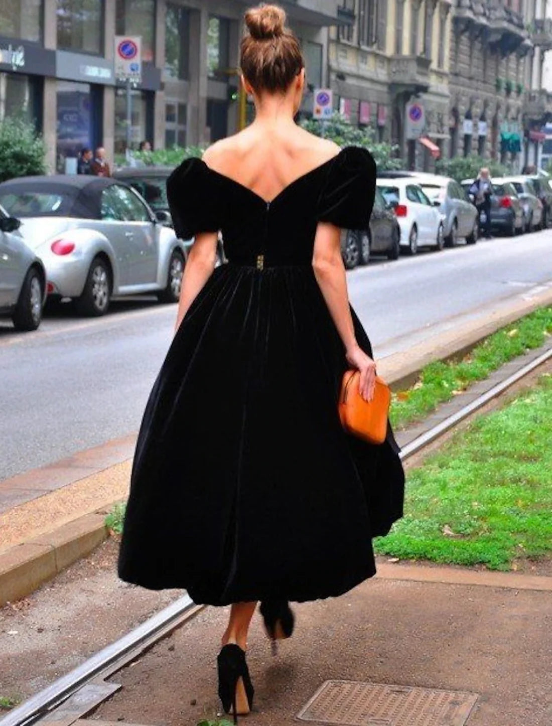Luolandi A-Line Cocktail Dresses Elegant Dress Formal Halloween Tea Length Short Sleeve V Neck Fall Wedding Guest Velvet with Ruffles Evening Dress