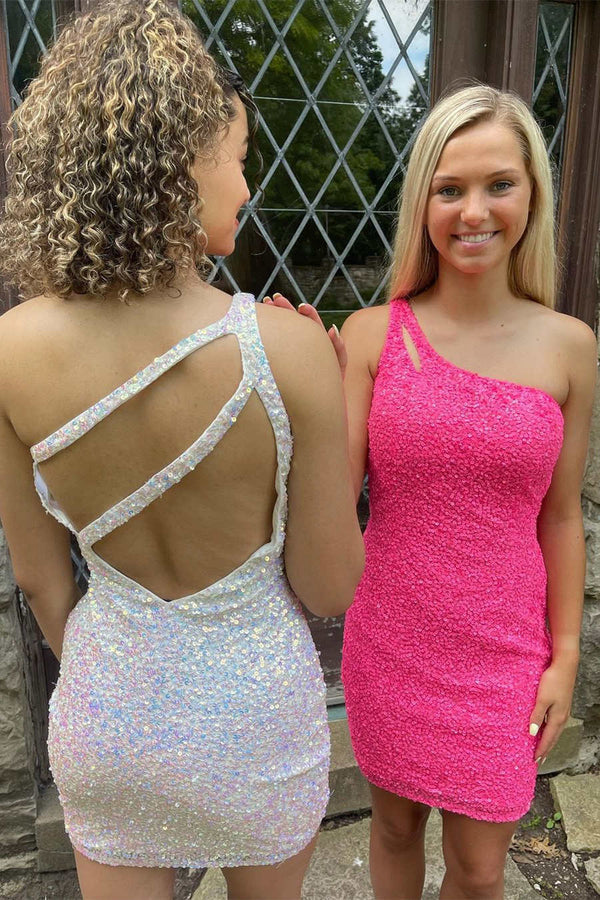 Luolandi Bodycon One Shoulder Sequins Homecoming Dress Short Sparkly