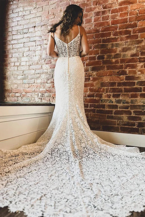 Luolandi Elegant Mermaid Sweetheart Sleeveless Lace Long Wedding Dress Elegant Bridal Gown