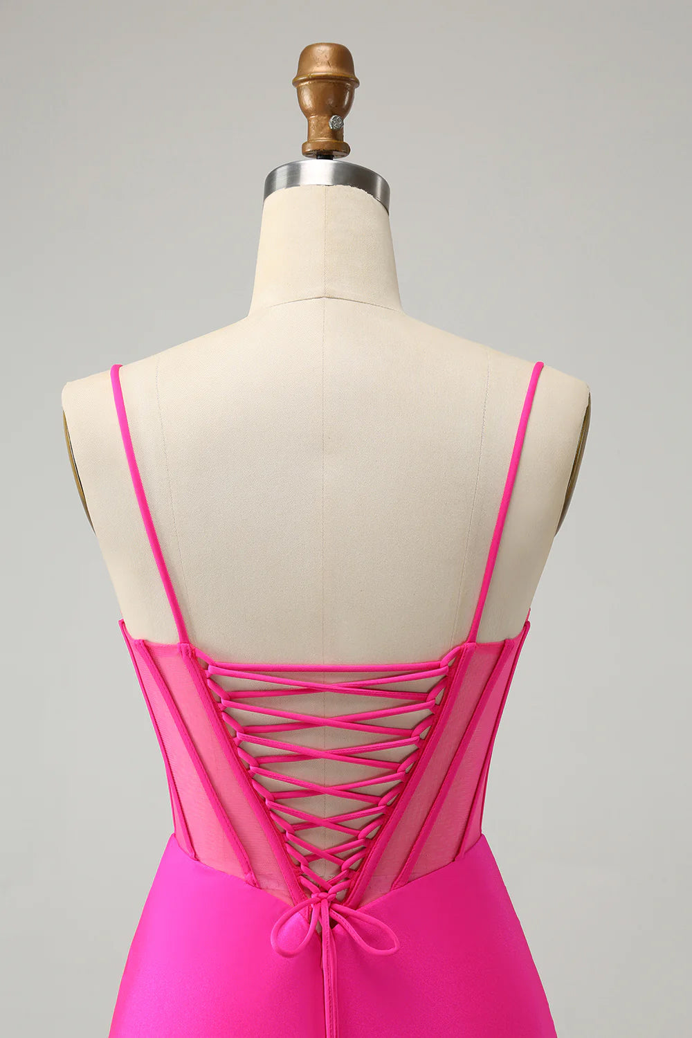 Luolandi Fuchsia Sequins Spaghetti Straps Satin Tight Homecoming Dress Short Party Dress