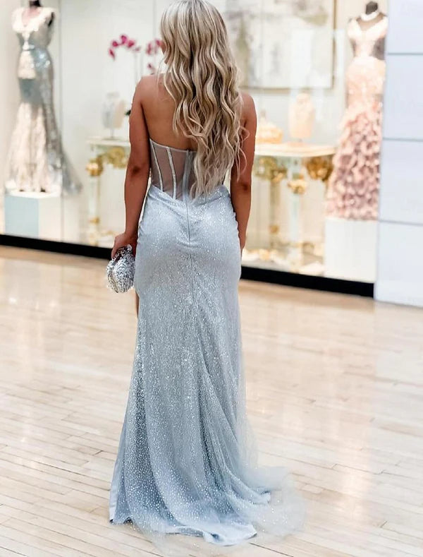 Luolandi Mermaid / Trumpet Prom Dresses Sparkle Dress Wedding Engagement Sweep / Strapless Sequined with Glitter Slit Evening Dress