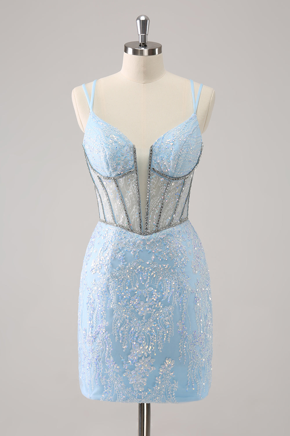 Luolandi Glitter Dark Green Corset Spaghetti Straps Short Tight Homecoming Dresses Sparkly Party Dress