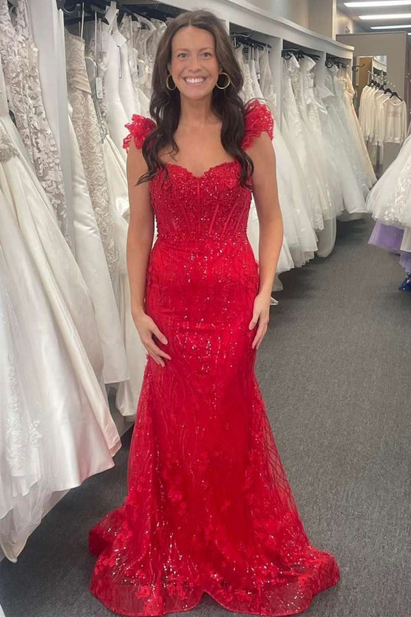 Luolandi Yellow Ruffle Straps 3D Flower Mermaid Long Prom Dress Sparkly Evening Dress