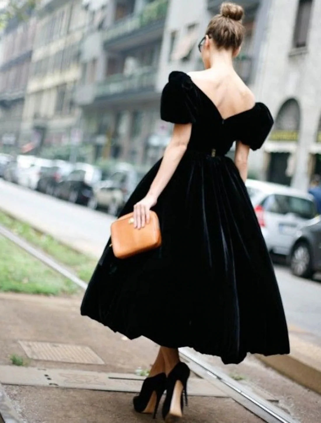 Luolandi A-Line Cocktail Dresses Elegant Dress Formal Halloween Tea Length Short Sleeve V Neck Fall Wedding Guest Velvet with Ruffles Evening Dress