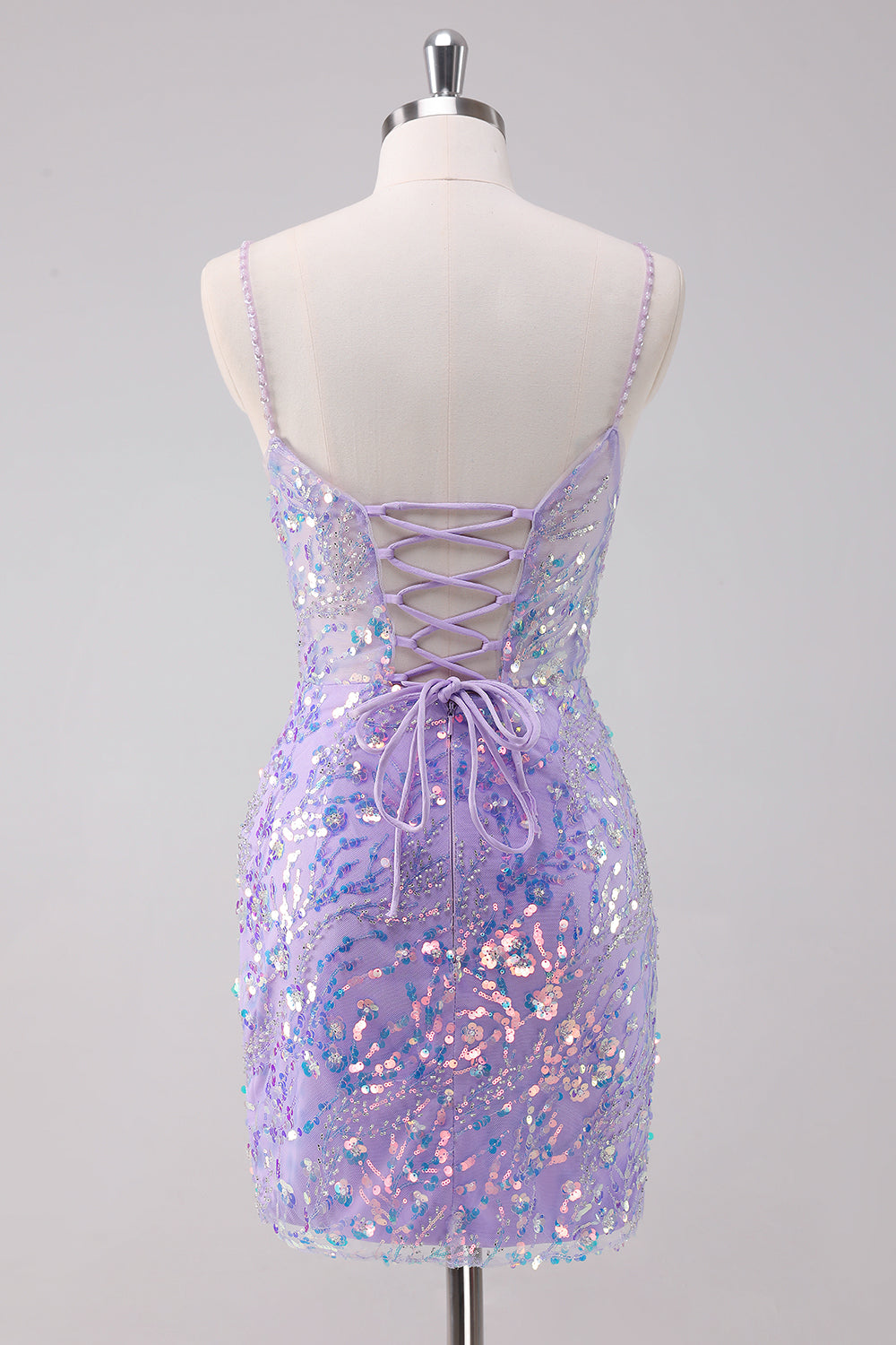 Luolandi Sparkly Purple Bodycon Spaghetti Straps Short Homecoming Dress with Sequins Party Dress