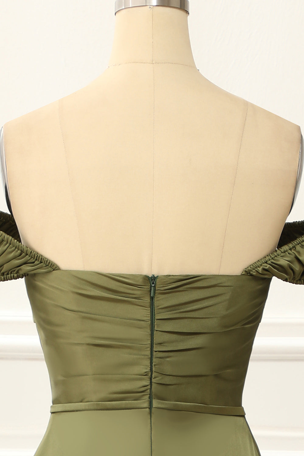 Luolandi Green Off Shoulder Satin Simple Prom Dress Bridesmaid Dress Party Dress With Slit