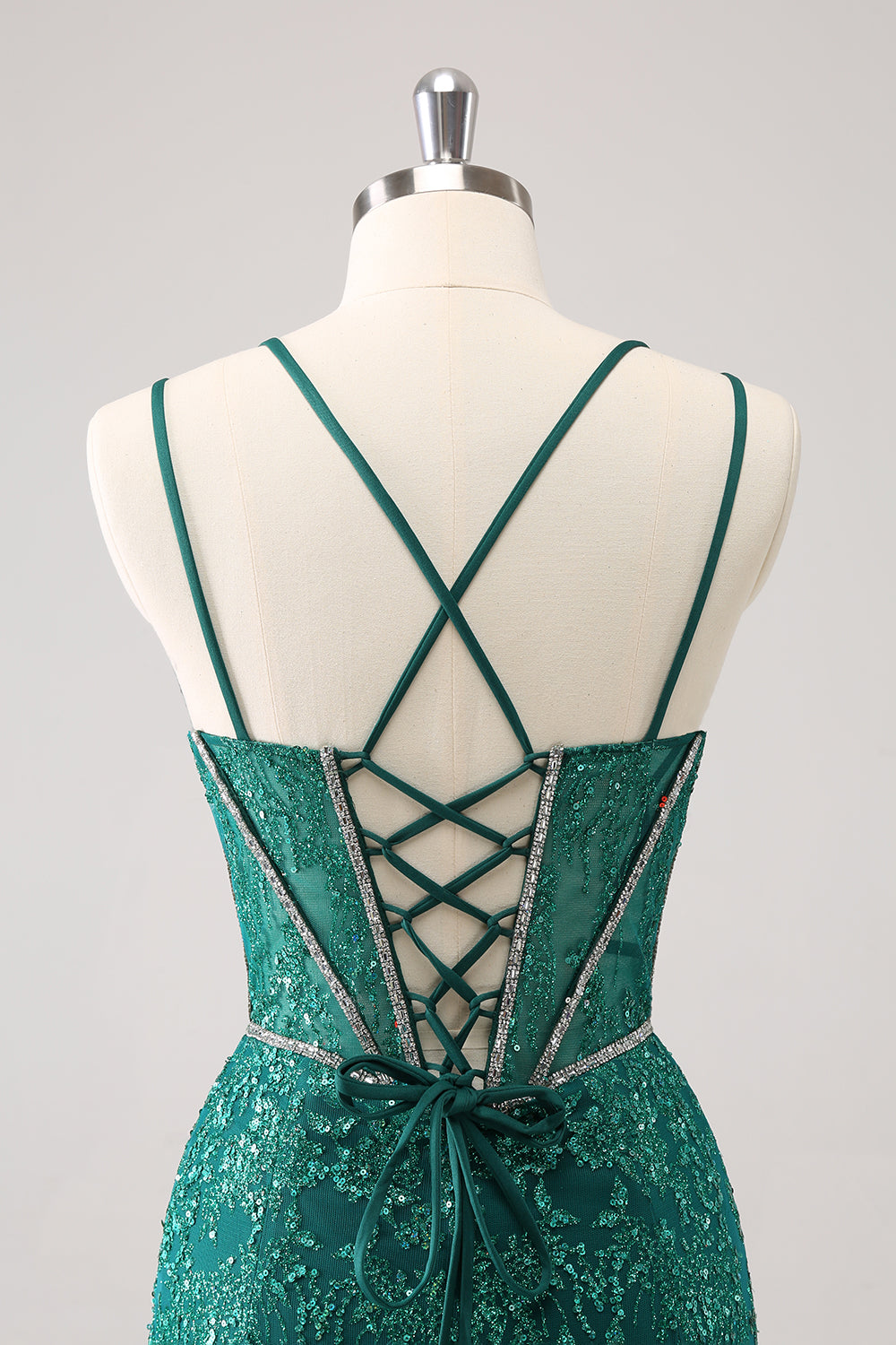 Luolandi Glitter Dark Green Corset Spaghetti Straps Short Tight Homecoming Dresses Sparkly Party Dress