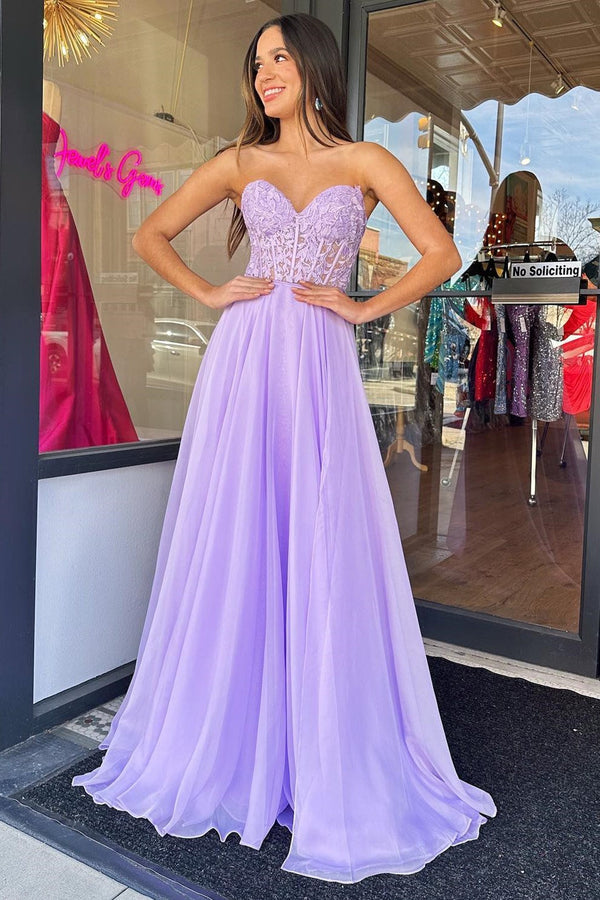 Luolandi A line Sweetheart Chiffon Prom Dress with Puff Sleeves Off Shoulder Floor Length