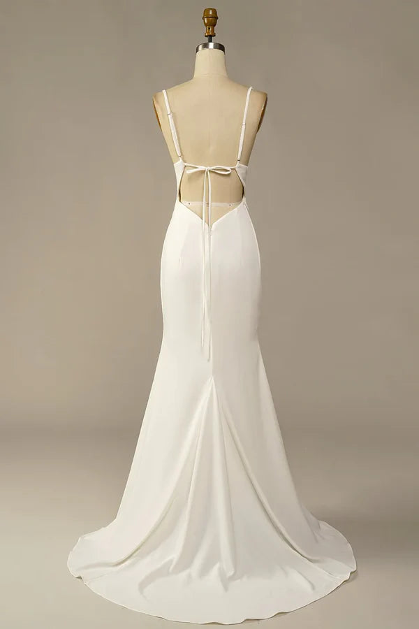 Luolandi fishtail thin shoulder strap off the shoulder long off the back and floor length wedding dress Solid Color