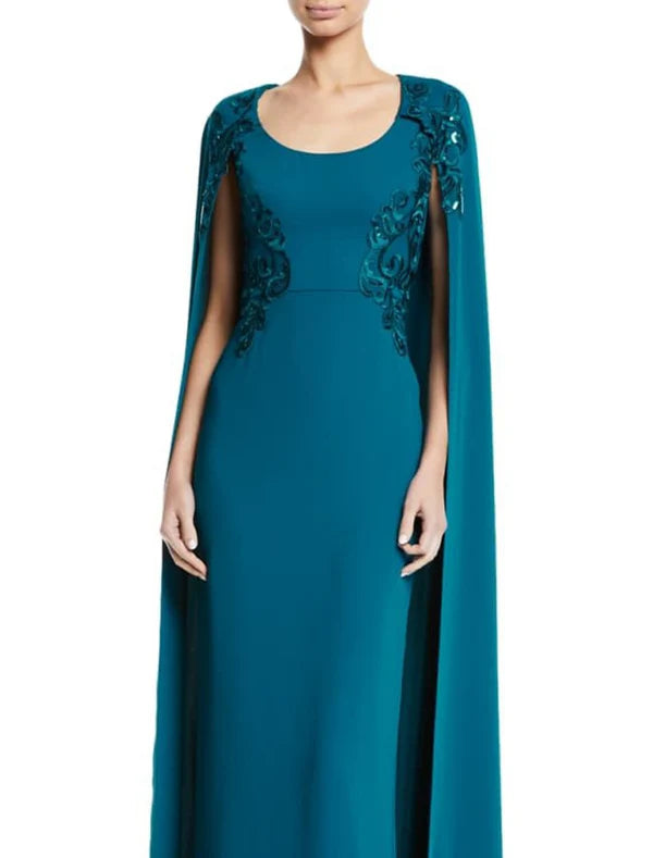 Luolandi Sheath / Column Evening Gown Elegant Dress Wedding Guest Wedding Party Floor Length Sleeveless Jewel Neck Capes Chiffon Mother of the Bride Dress