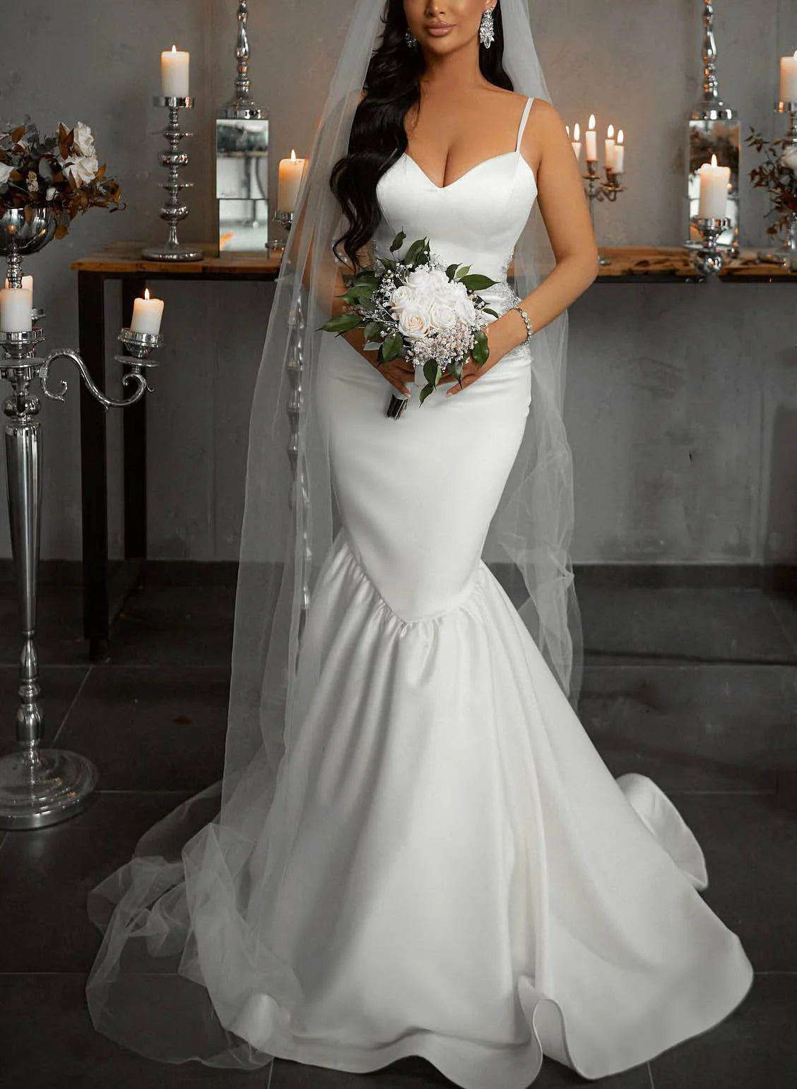 Luolandi Satin Trumpet/Mermaid Wedding Dresses Sleeveless Floor Length Simple Elegant
