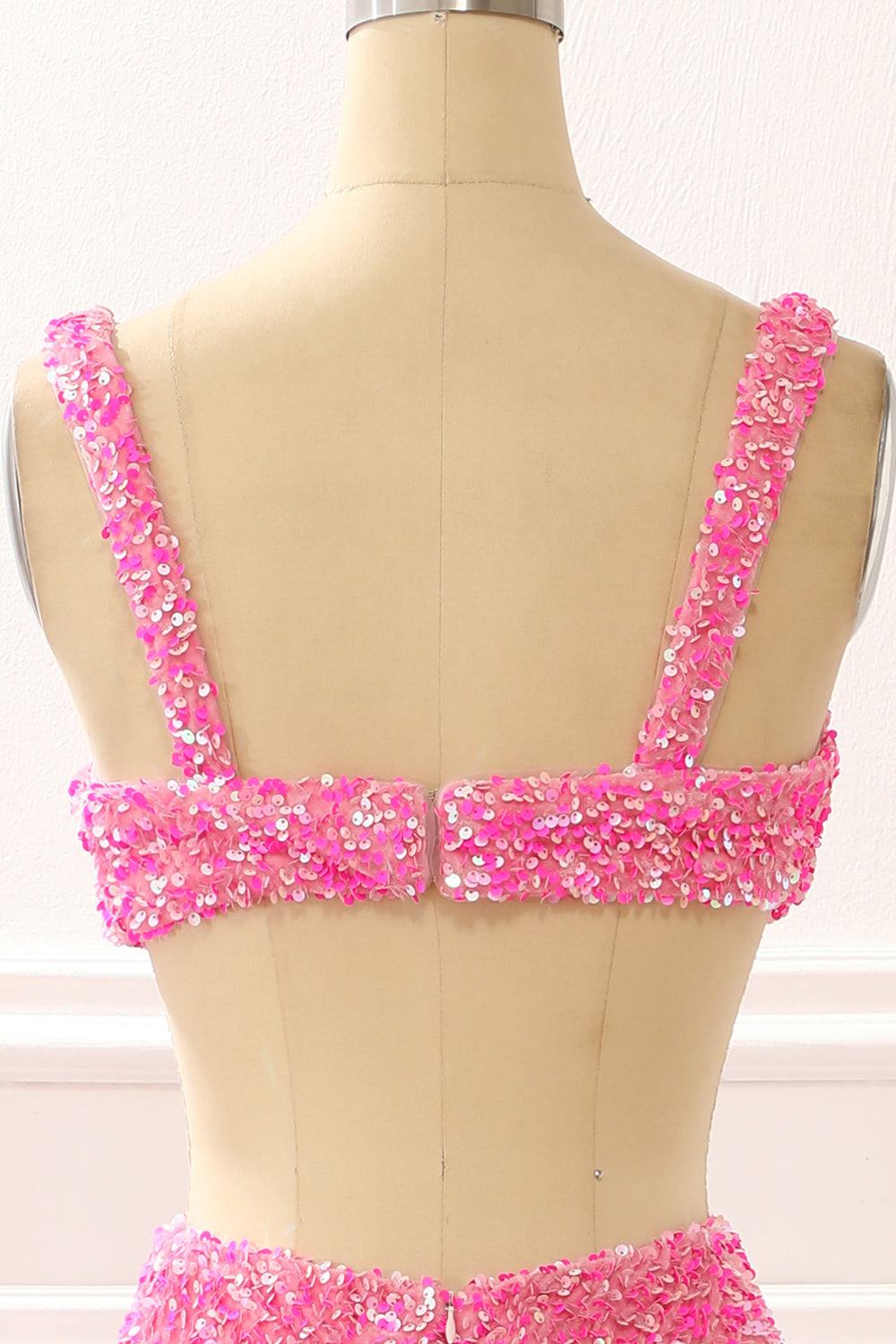 Luolandi Hot Pink Mermaid Sparkly Prom Dress With Slit V-neck Sparkly Evening Dress