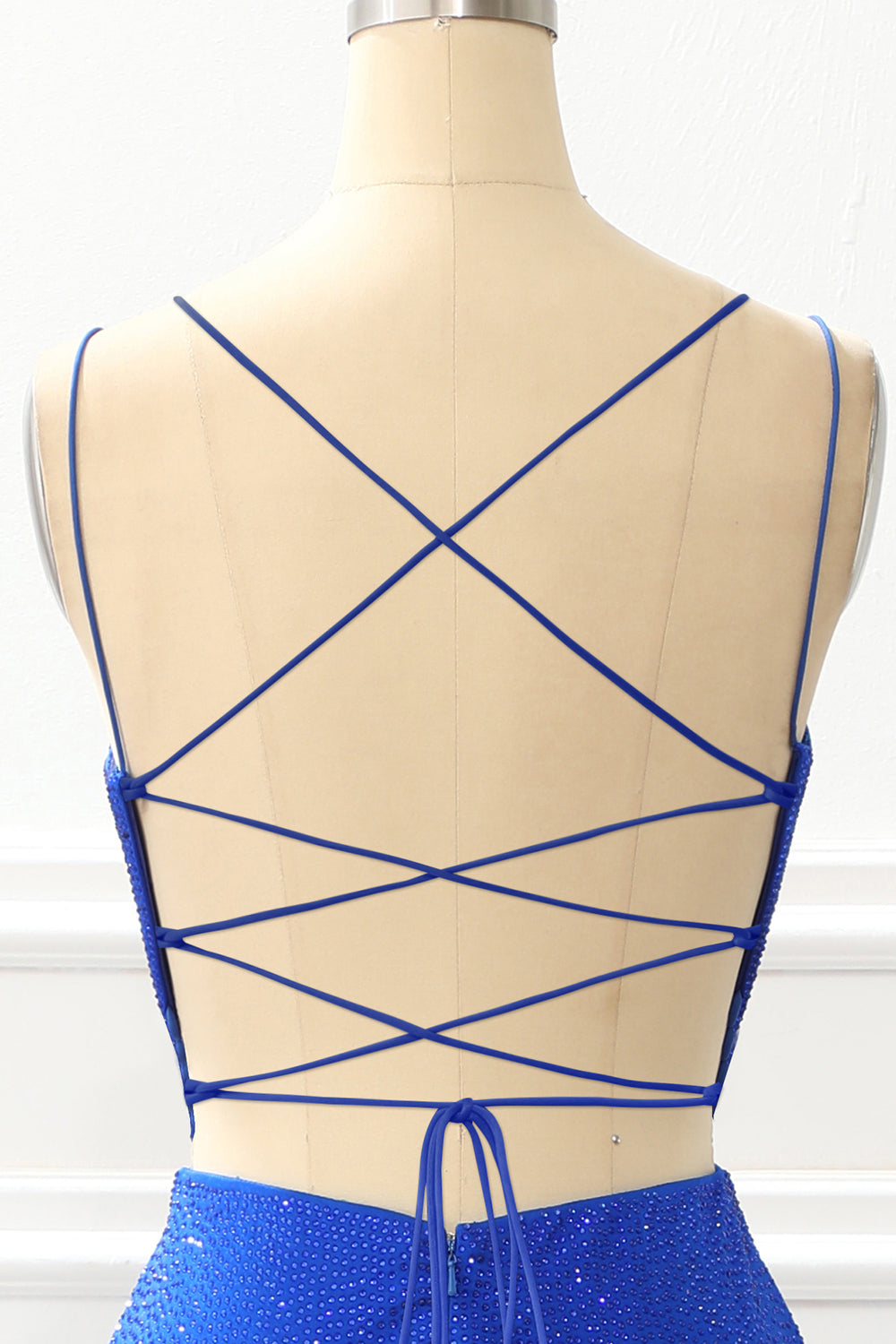 Luolandi Mermaid Royal Blue Satin Glitter Prom Dress With Beading V-neck Sexy Evening Dress