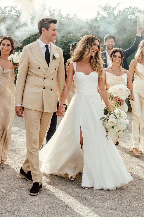 Luolandi Stunning A-Line Sweetheart Chiffon Beach Wedding Dresses With Slit