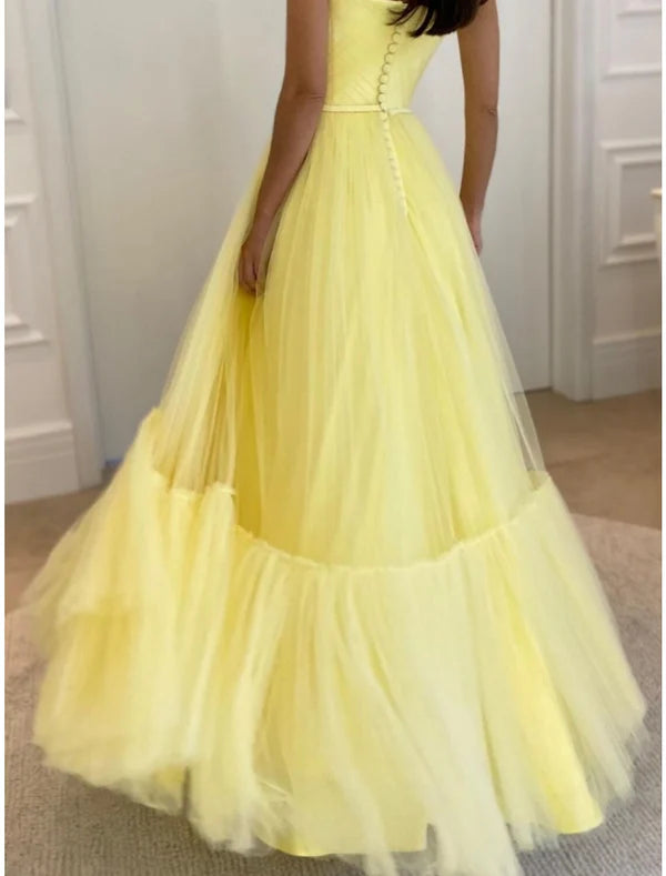 Luolandi A-Line Evening Gown Elegant Dress Formal Floor Length Sleeveless Sweetheart Tulle with Pleats Prom Dress
