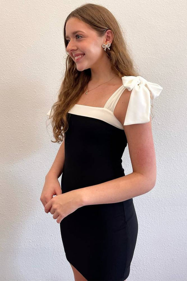 Luolandi Tie Shoulder Black and Mini Dress Homecoming Dress Party Dress