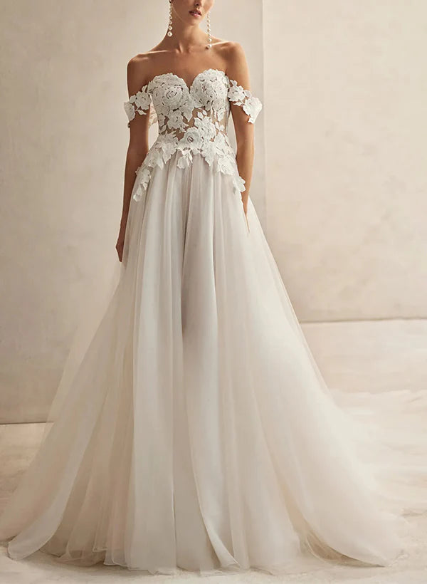 Luolandi A-Line V-Neck Long Sleeves Lace/Satin Wedding Dresses With Split Front Floor Length