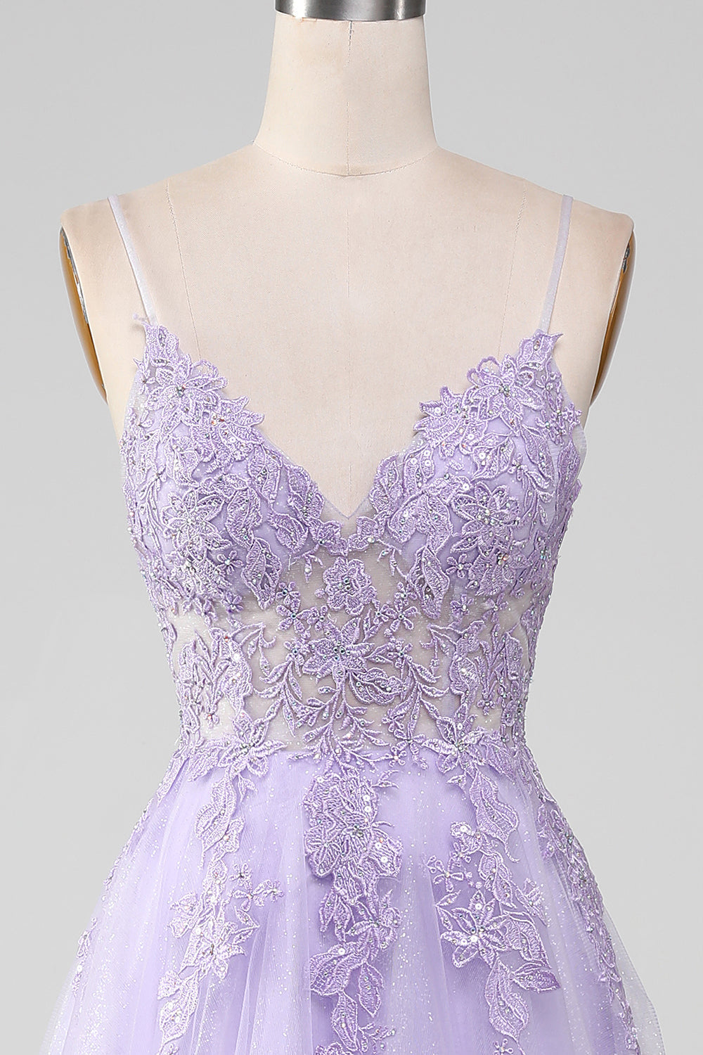 Luolandi Light Purple A-Line Spaghetti Straps Long Prom Dress With Beading Elegant