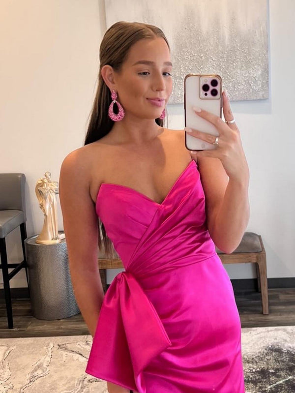 Luolandi Mermaid Strapless Long Satin Prom Dress with bow tie Off Shoulder Sexy Evening Dress Party Dress