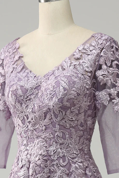 Luolandi Grey Purple Chiffon Mother of the Bride Dress with Lace Appliques Elegant