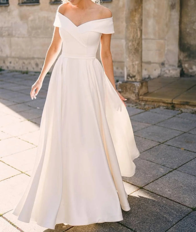 Luolandi Off-The-Shoulder A-Line Wedding Dresses Simple Formal Dress Elegant Evening Dress