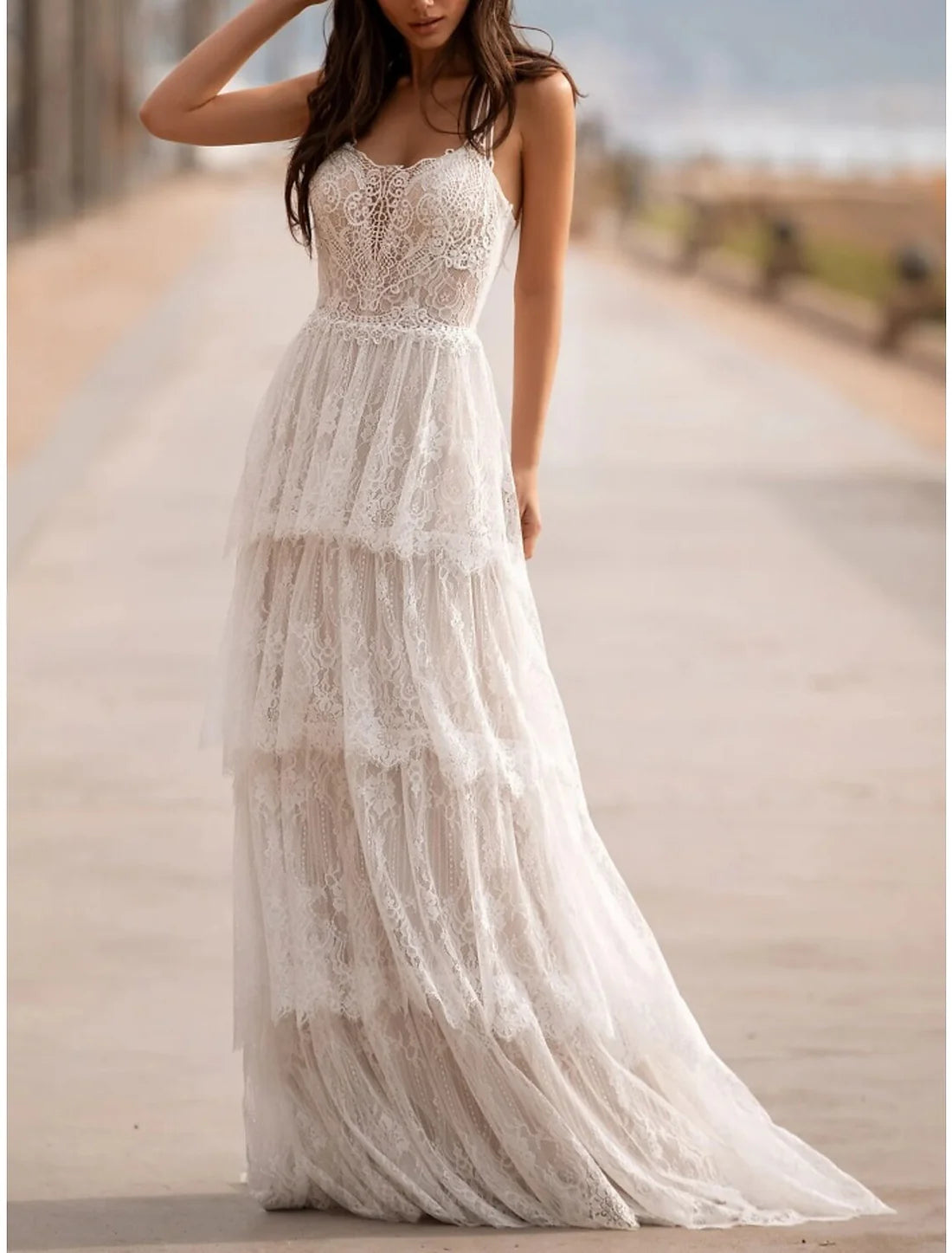Luolandi Mature Wedding Dresses A-Line Camisole Sleeveless Sweep / Brush Train Lace Bridal Gowns With Pleats