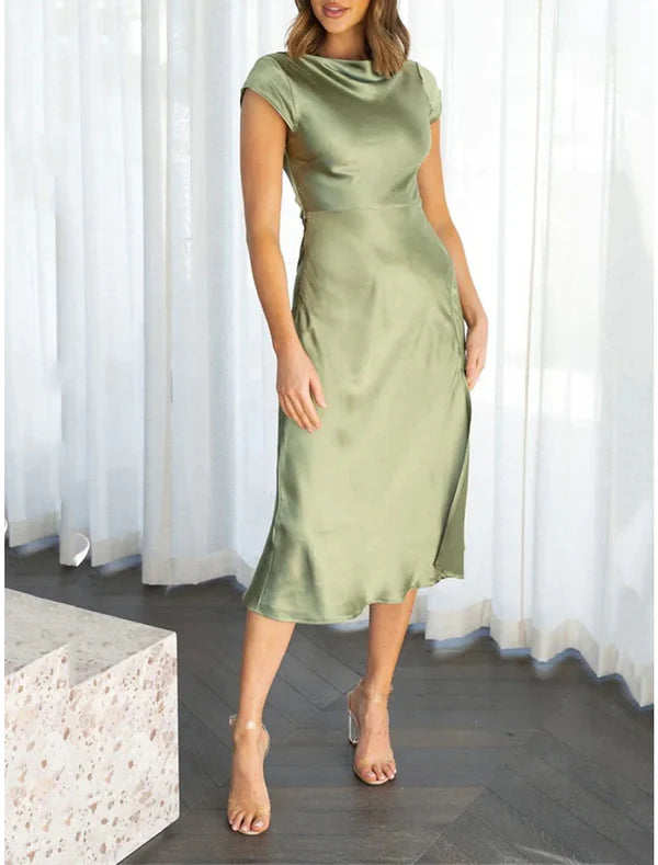 Luolandi Women's Sequin Dress Party Dress Cocktail Dress Midi Dress Black Champagne Brown Short Sleeve Plain Backless Summer Spring Fall Surplice Neck Elegant Wedding Guest Vacation