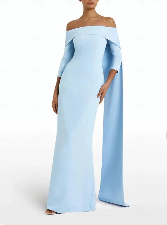 Luolandi Sheath / Column Evening Gown Off Shoulder Solid Color Elegant Formal Dress