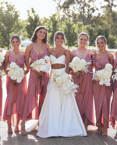 Luolandi Charming A Line Two Piece Sweetheart Satin Wedding Dresses Off Shoulder Sexy