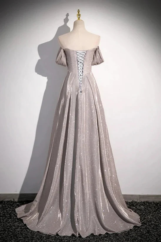 Luolandi Off the Shoulder Ruffle Long Party Dress Long Sweep Train Evening Dress Sparkly