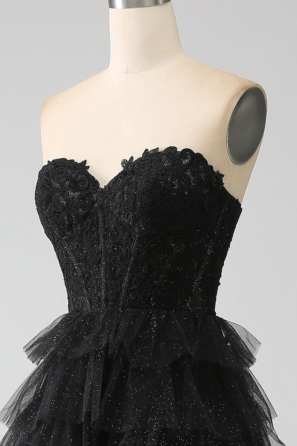 Luolandi Glitter Sweetheart Black Corset Prom Dress With Slit Off Shoulder Floor Length