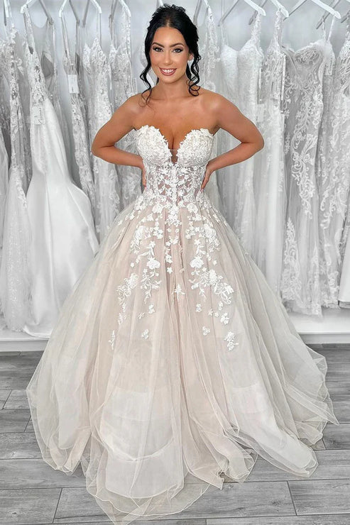 Luolandi Ball Gown Sweetheart Tulle Wedding Dresses with Appliques Off Shoulder Beautiful
