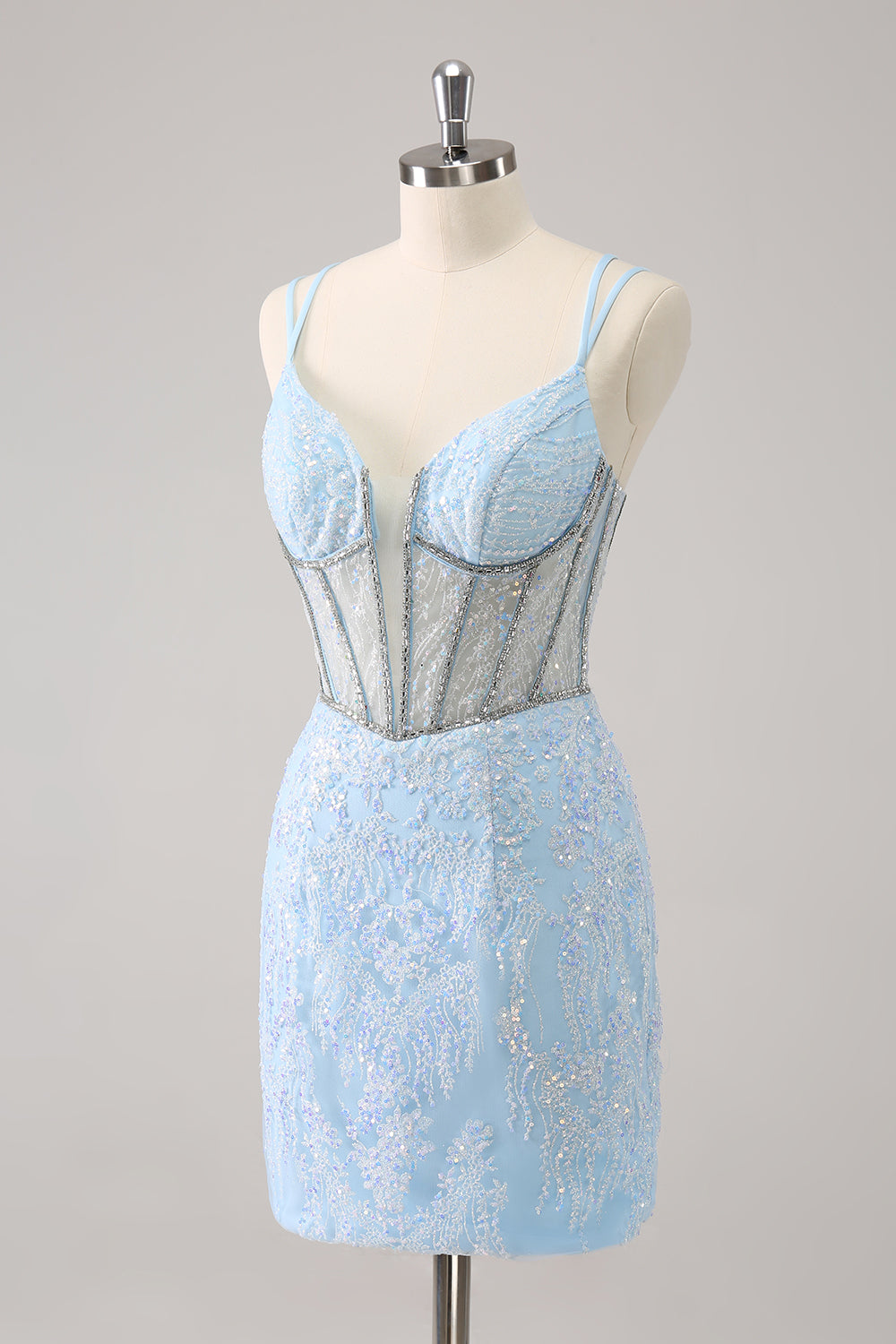 Luolandi Glitter Dark Green Corset Spaghetti Straps Short Tight Homecoming Dresses Sparkly Party Dress