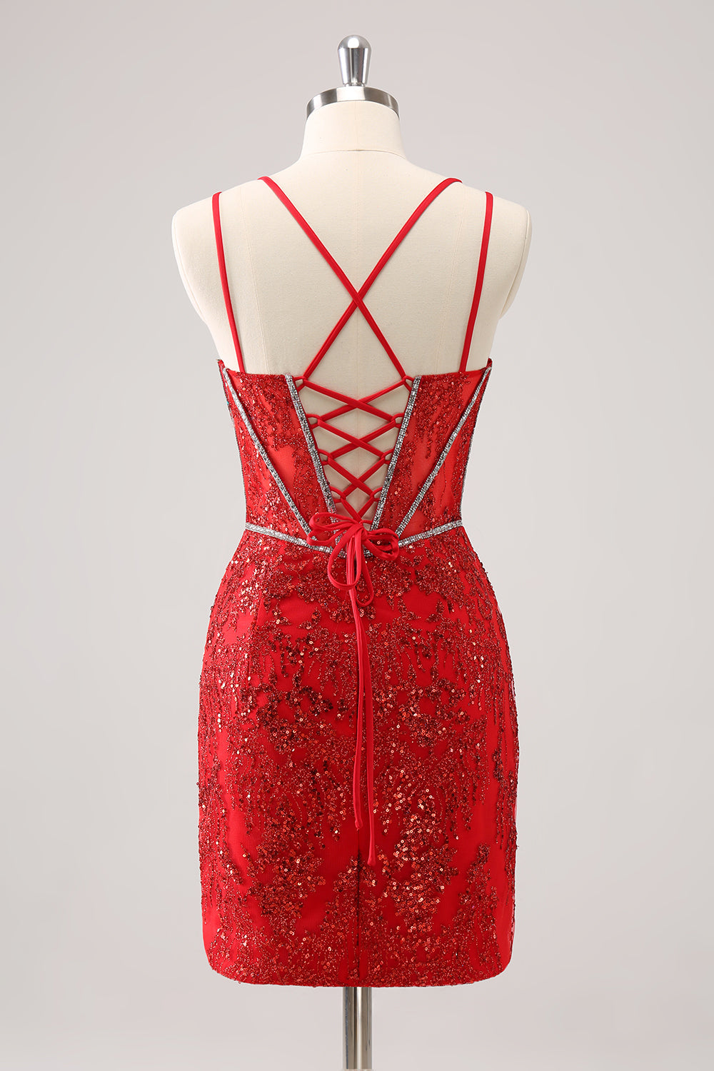 Luolandi Glitter Dark Green Corset Spaghetti Straps Short Tight Homecoming Dresses Sparkly Party Dress